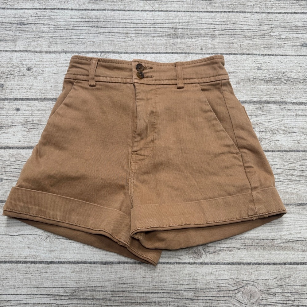Everlane Shorts Women's 00 Brown Cuffed High Rise Stretch Cotton Chino Utility